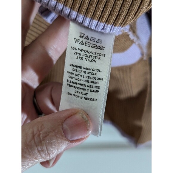 Striped Turtleneck Pullover Sweater – Size XL Camel Brown & Lilac (Tahari) - Picture 4 of 5